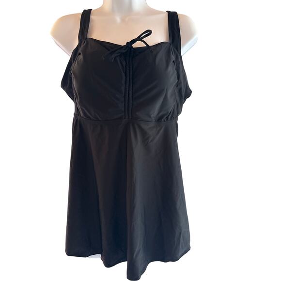 NWT Aqua Eve black flowy adjustable straps swimsuit top plus size 14W bow detail - Picture 1 of 6